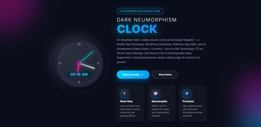 Creating a Dark Neumorphism Clock: A Modern UI Design with Real-Time Functionality