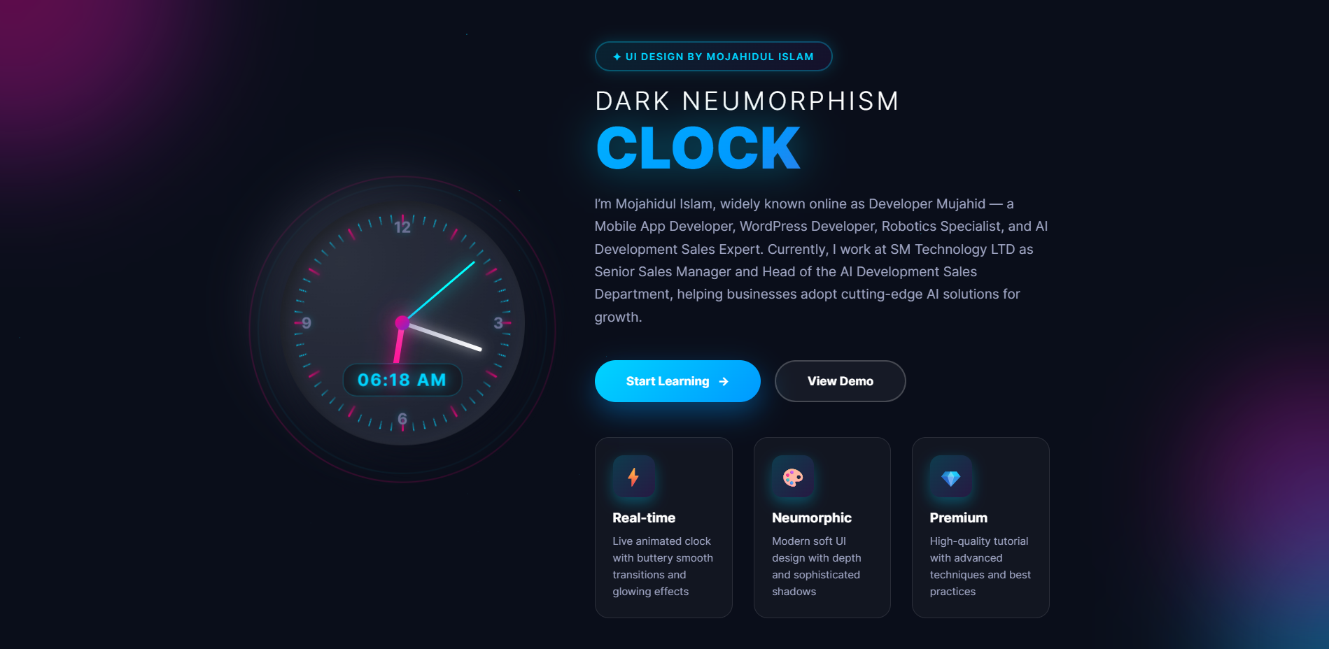 Creating a Dark Neumorphism Clock: A Modern UI Design with Real-Time Functionality